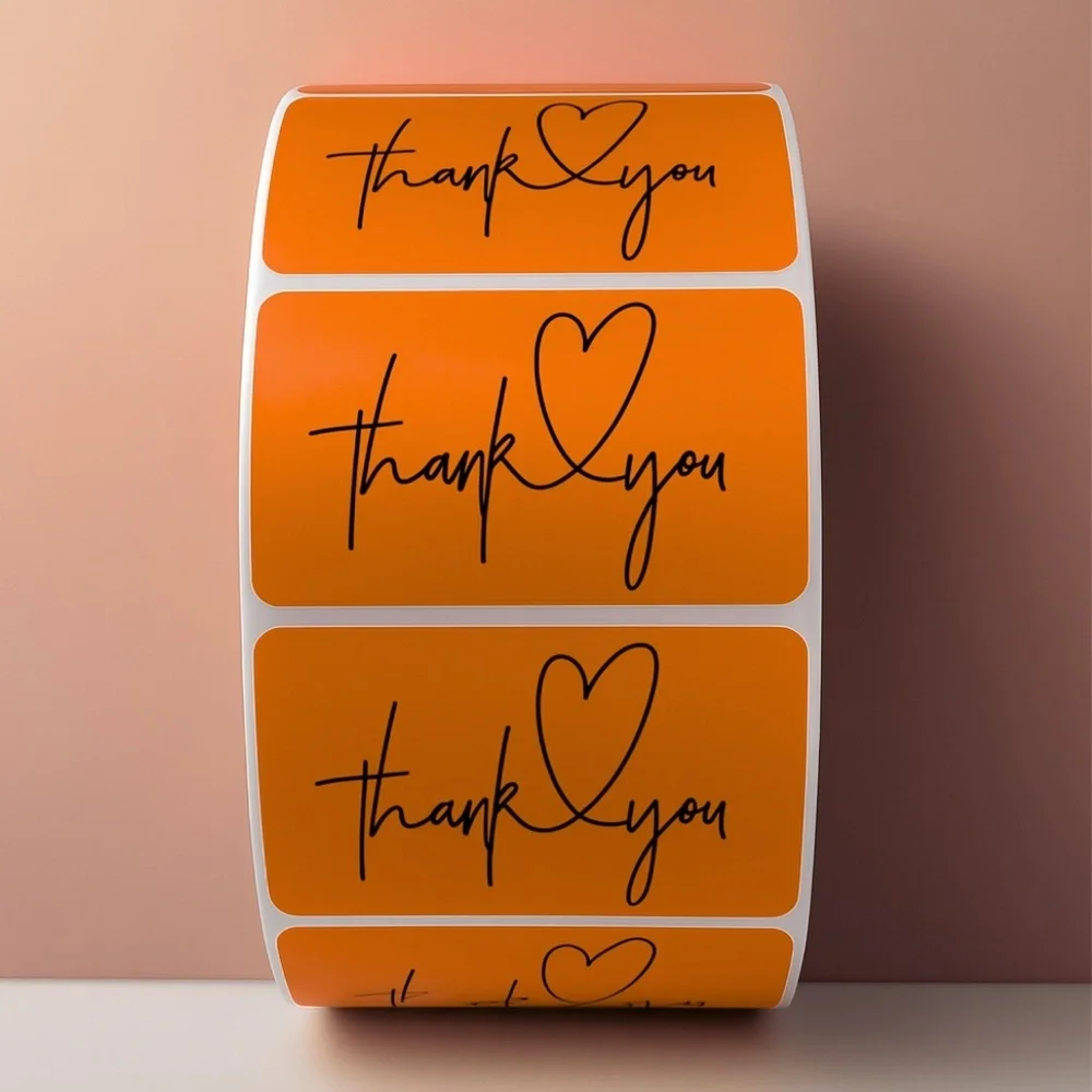 Thank You Heart Stickers – Modern Script Labels for Small Business Packaging